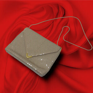 Vtg 1970's LaRegale Tan Chainmail Convertible Clutch Envelope Evening Bag Purse